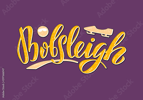 Fototapeta Vector illustration of bobsleigh lettering for banner, poster, shop advertisement, sign board, souvenirs, stickers, clothes, sport equipment design