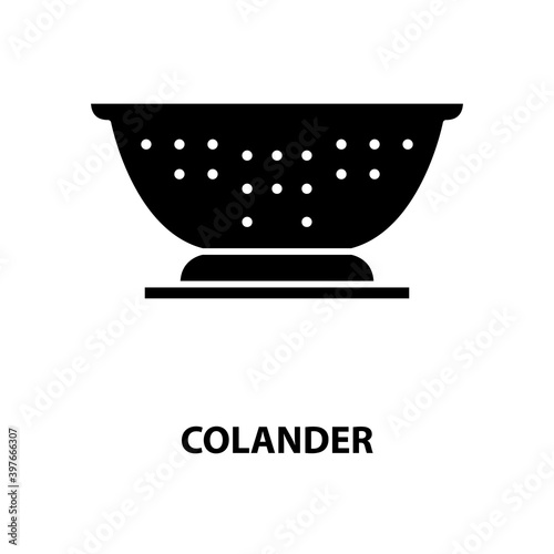 colander icon, black vector sign with editable strokes, concept illustration