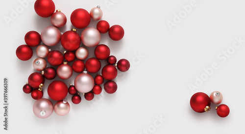 Christmas decorations, pile of glass red colored balls isolated on white, useful as a greeting gift card background © amedeoemaja