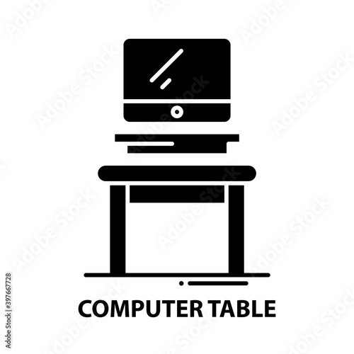 computer table icon, black vector sign with editable strokes, concept illustration