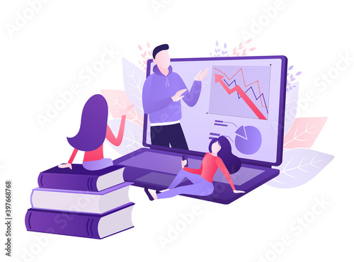 Cartoon online teaching for web design. Cartoon character. Web design. Character for web marketing design. Vector illustration.