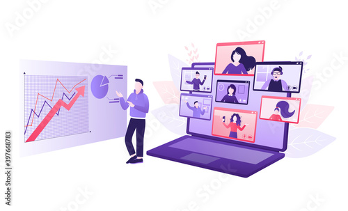 Cartoon online teaching for web design. Cartoon character. Web design. Character for web marketing design. Vector illustration.