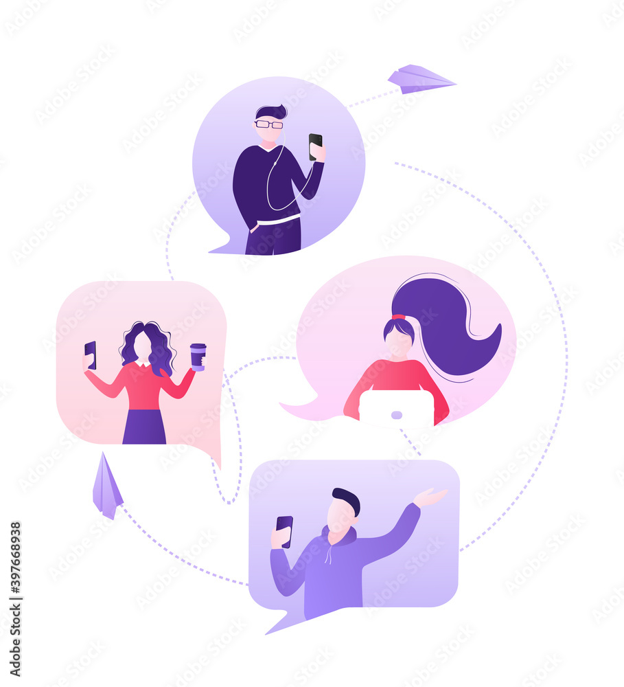 Chat people for concept design. Vector text. Business people teamwork. Social media concept. Flat vector character illustration. Characters talking. Chat people for concept design. Vector text. Business people teamwork. Social media concept. Flat vector character illustration. Characters talking.
