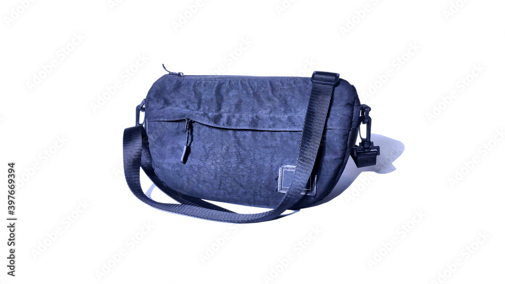 Naklejka premium close up of black sling bag isolated on white background