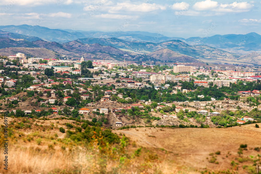 Panoramic view of the city of Stepanakert. Nagorno-Karabakh