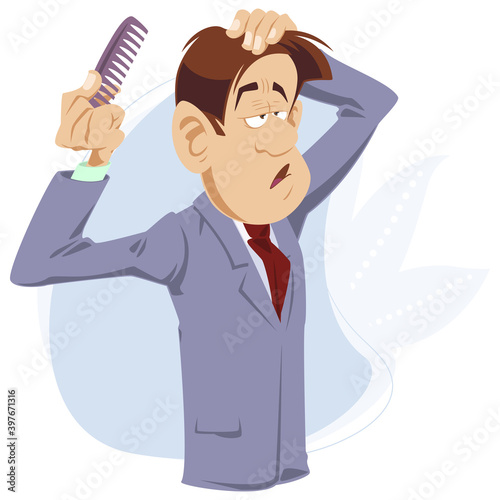 Businessman is combing his hair. Morning hygiene. Illustration for internet and mobile website.