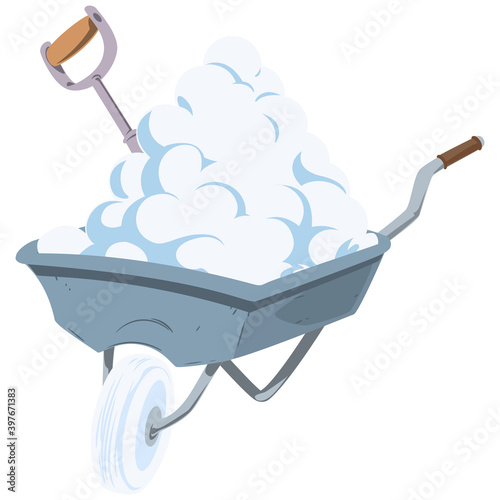 Garden wheelbarrow with snow. Illustration for internet and mobile website.