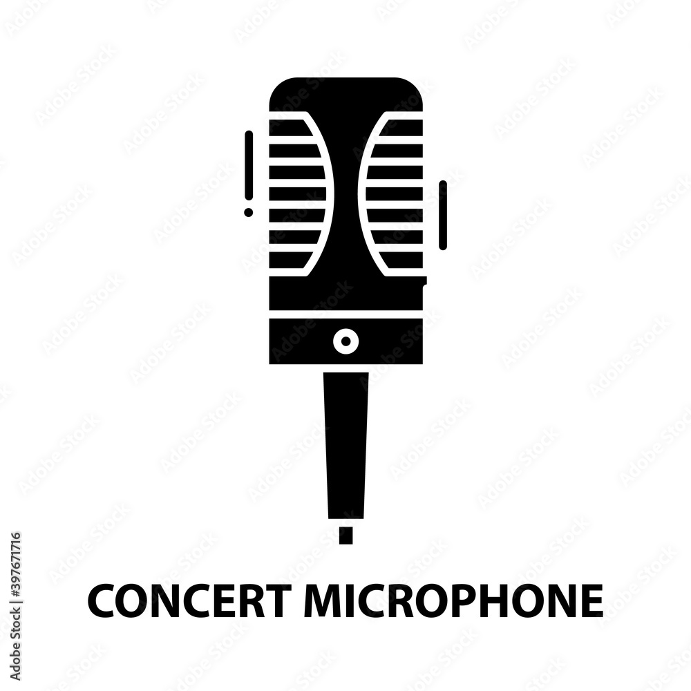 concert microphone icon, black vector sign with editable strokes, concept illustration