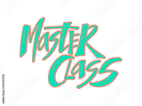 Vector illustration of master class lettering for banner, flyer, poster, event promotion, advertisement design. Handwritten text for template, billboard, print for advertising educational activity
