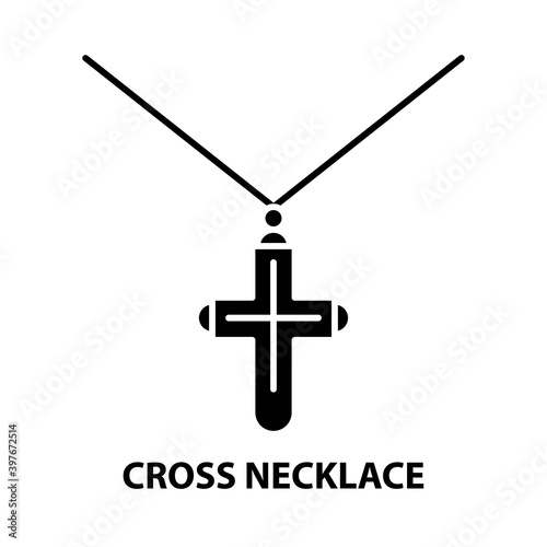 cross necklace icon, black vector sign with editable strokes, concept illustration