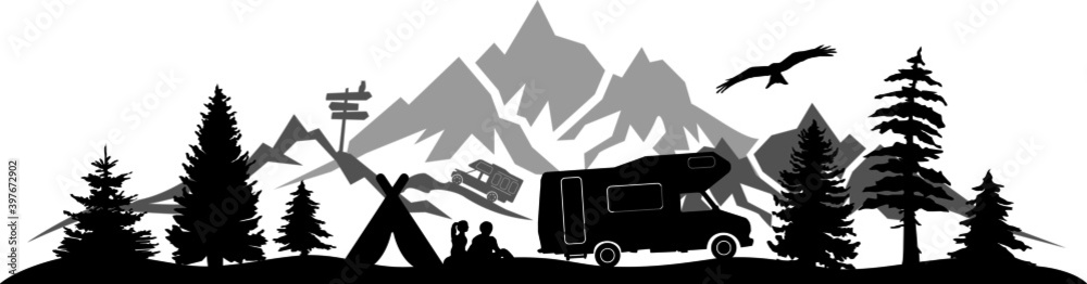 Naklejka Camper Landscape Mountain Silhouette Vector