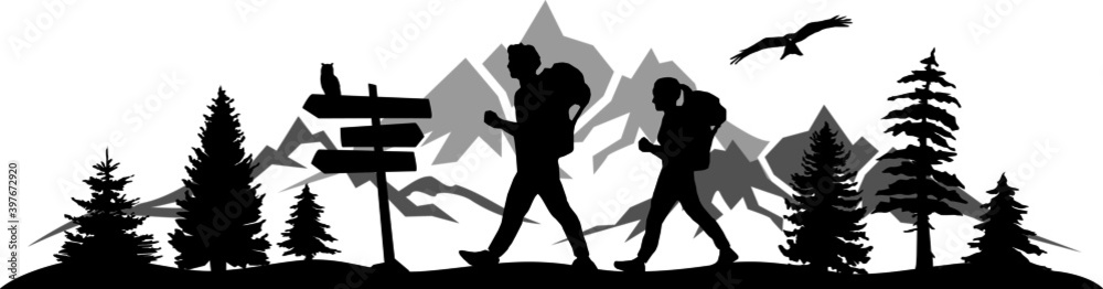 Hiking Travel Mountain Silhouette Vector