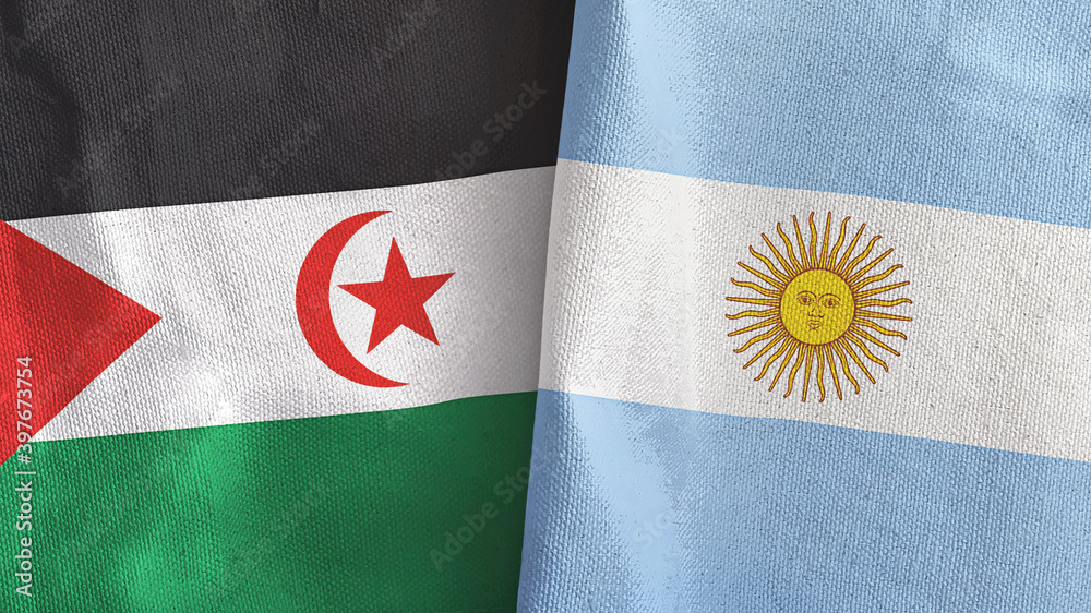 Argentina and Western Sahara two flags textile cloth 3D rendering
