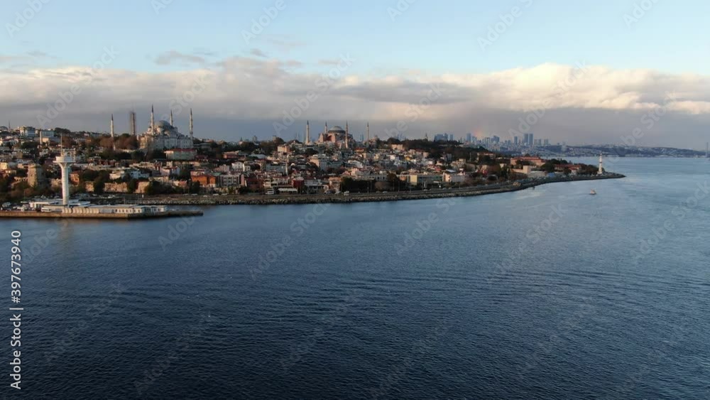 Istanbul, Turkey. Sultanahmet with the Blue Mosque and the Hagia Sophia (Ayasofya) with a Golden Hornt. Istanbul, Turkey. Sultanahmet with the Blue Mosque and the Hagia Sophia (Ayasofya) with a Golden Hornt.