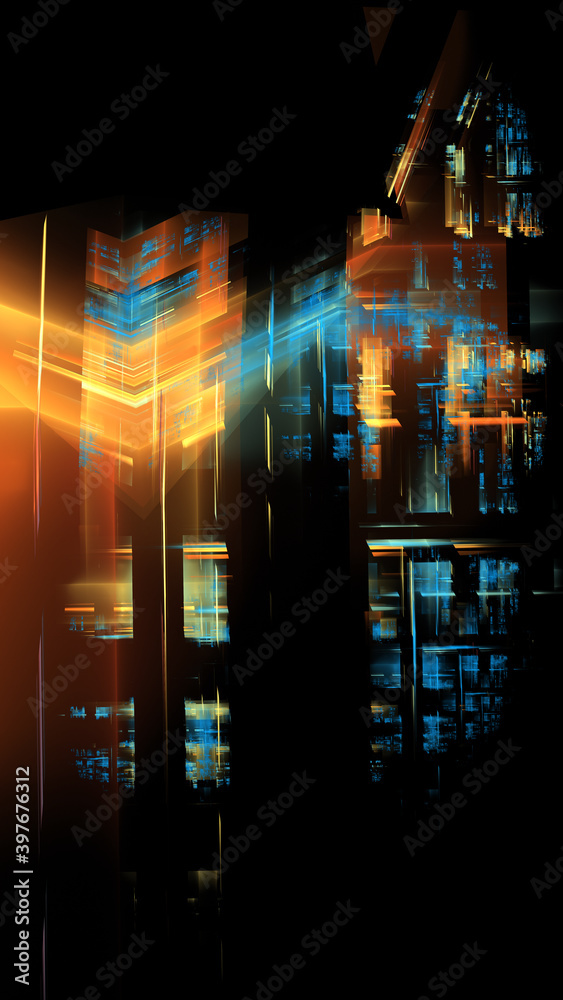 3D illustration of abstract fractal for creative design looks like modern city techno structure. 3D illustration of abstract fractal for creative design looks like modern city techno structure.
