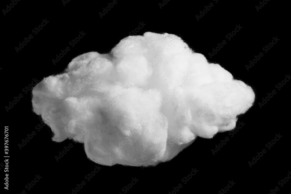 White cotton wool cloud on black background close-up - obrazy, fototapety, plakaty 