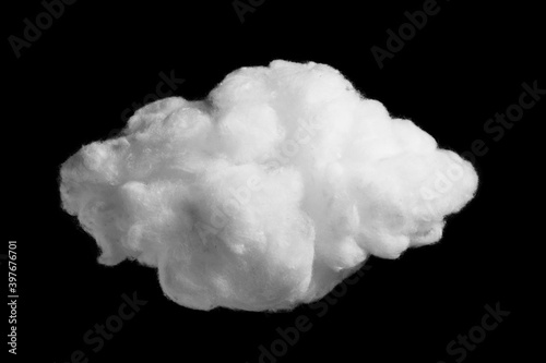White cotton wool cloud on black background close-up