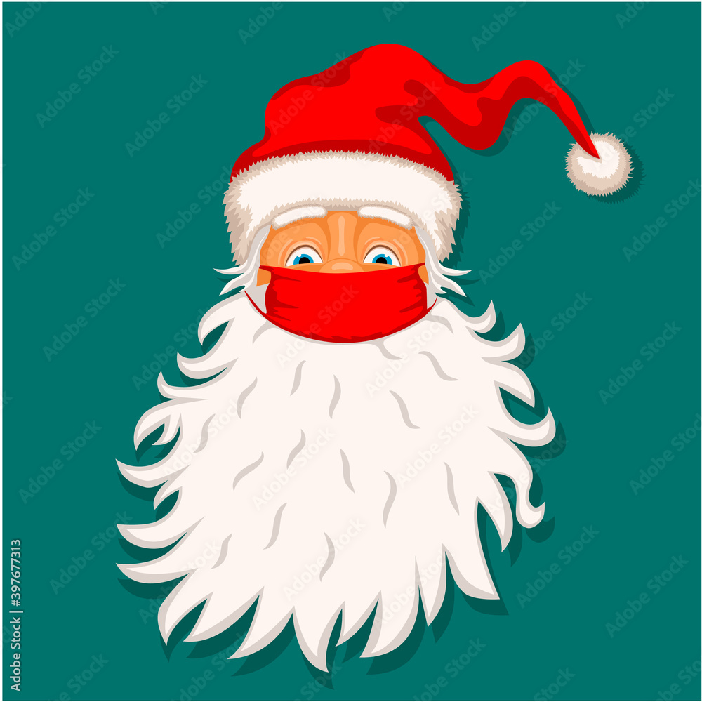 Santa Claus in a protective mask so as not to contract a viral infection.