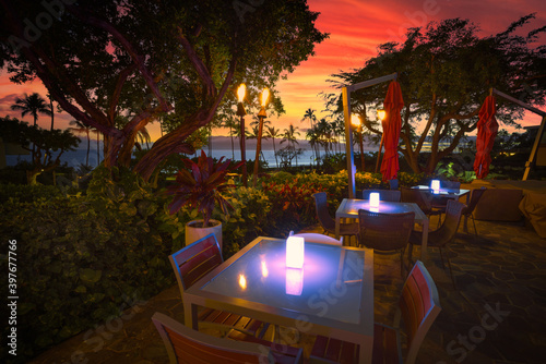 Tropical dining with a sunset