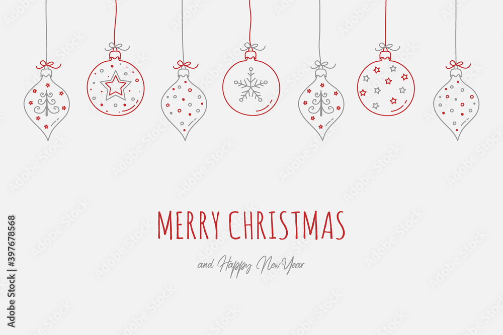 Naklejka premium Christmas card with hand drawn balls and decorations. Vector