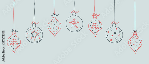 Hanging Christmas balls. Xmas ornament. Vector