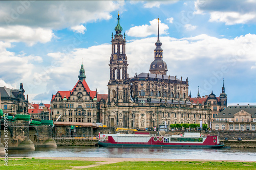 Dresden cityscape with Cathedral and Castle tower, Saxony, Germany