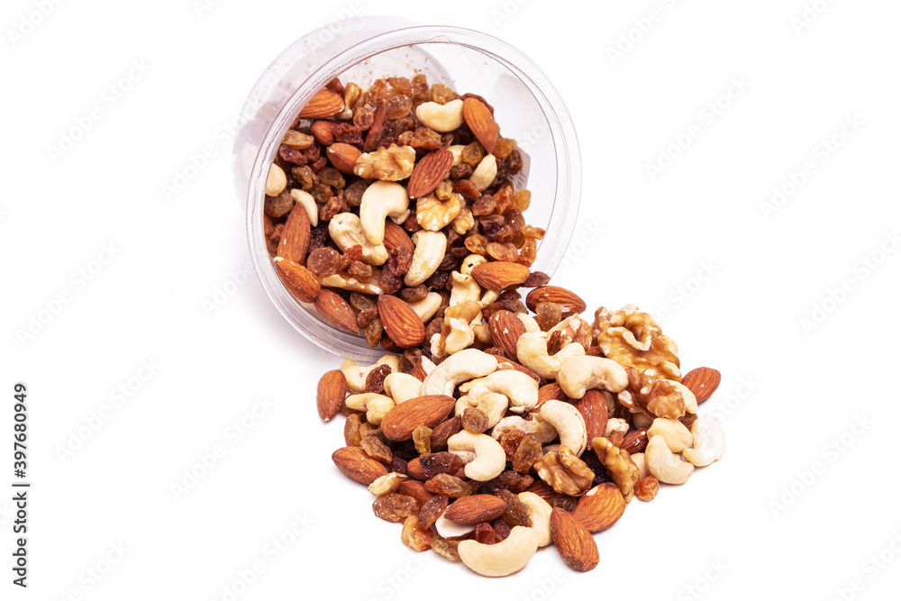 pot with nuts isolated on white background pot with nuts isolated on white background