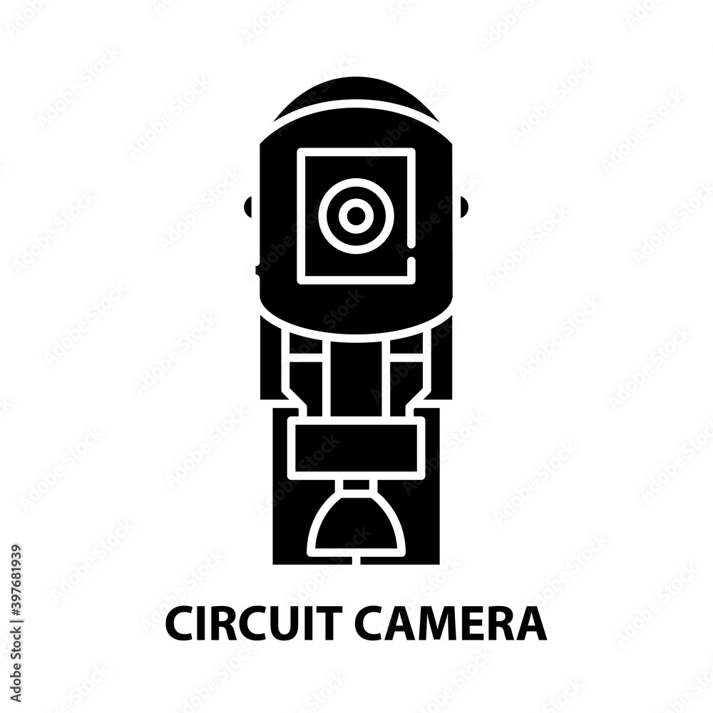circuit camera icon, black vector sign with editable strokes, concept illustration circuit camera icon, black vector sign with editable strokes, concept illustration
