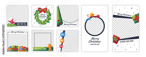 Christmas template set for social media. Design backgrounds for post and stories, blog and banner