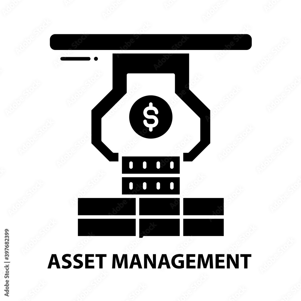 asset management icon, black vector sign with editable strokes, concept illustration asset management icon, black vector sign with editable strokes, concept illustration