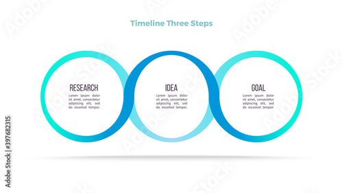 Business process. Timeline infographics with 3 steps, options, circles. Vector template.