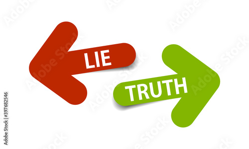 Truth and lie set of two arrows with shadow on white background - vector photo