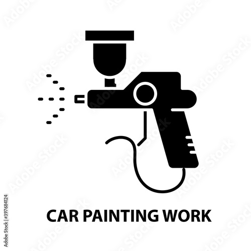 car painting work symbol icon, black vector sign with editable strokes, concept illustration