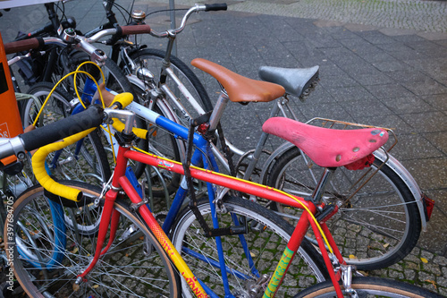 red bicycle on a street