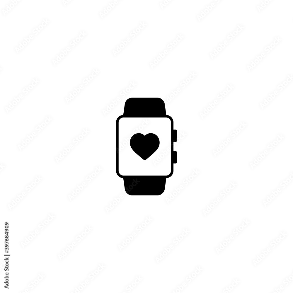 Smart watch icon with heart beat app symbol. Smart watch vector icon. Hand watch symbol. Love, Heart vector illustration.