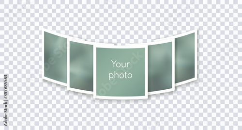 Photo frames carousel. Vector template of square images collage isolated on transparent background