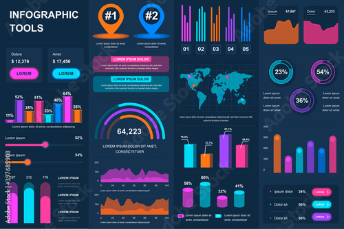 Bundle infographic UI, UX, KIT elements. Different charts, diagrams, workflow, flowchart, timeline, schemes, marketing icons, graphs and bars design template. Vector info graphic and infographics set.