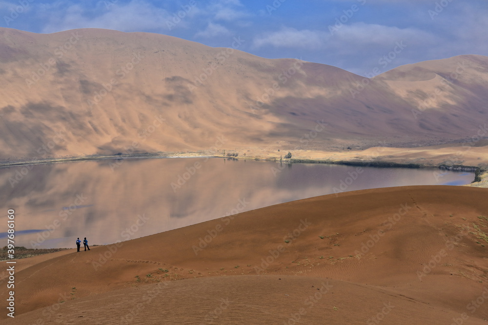 Sumu Barun Jaran Lake-mirroring dark water. Badain Jaran Desert-Inner Mongolia-China-1153 Sumu Barun Jaran Lake-mirroring dark water. Badain Jaran Desert-Inner Mongolia-China-1153