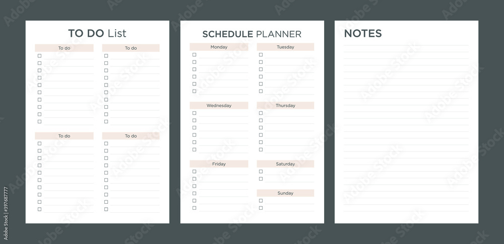 set of to do list, schedule, planner and notes set of to do list, schedule, planner and notes