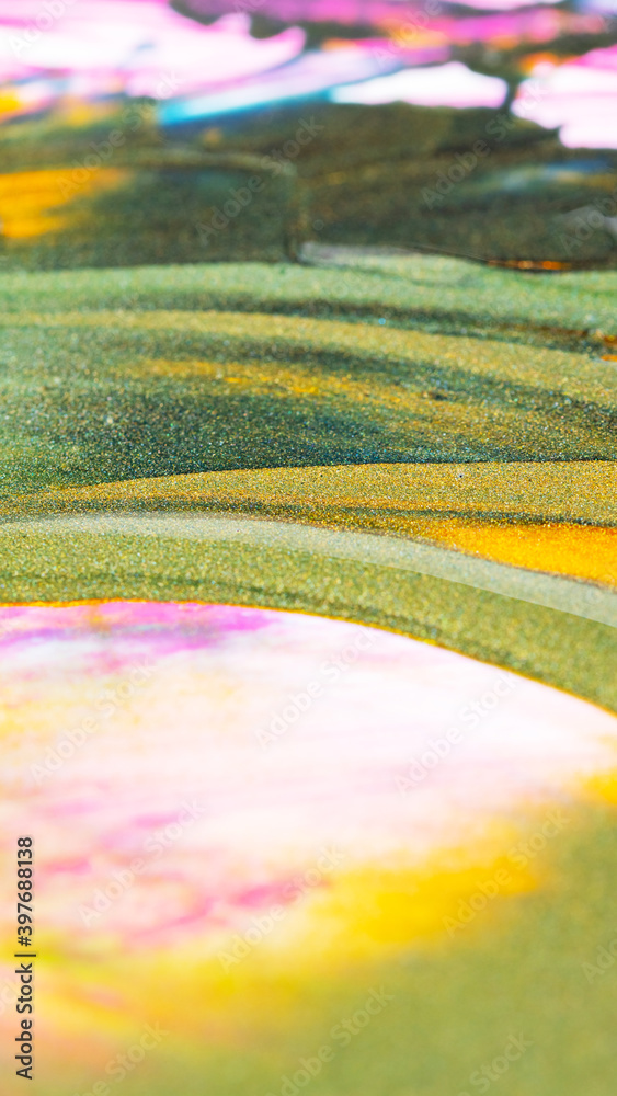 Fototapeta premium Abstract glitter paints texture on canvas. Background with glittering paints. Macro close up of different color oil paint