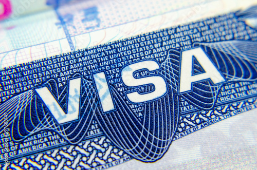 US Visa sticker in a passport. Allows you to enter the United States of America. Business photo