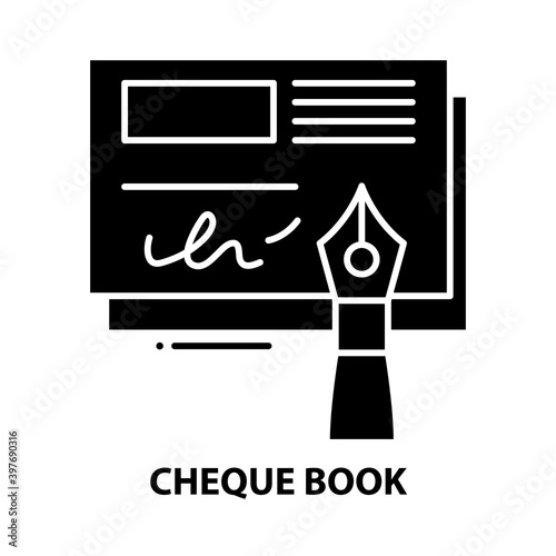cheque book icon, black vector sign with editable strokes, concept illustration