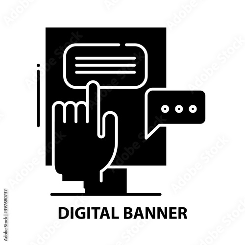 digital banner icon, black vector sign with editable strokes, concept illustration