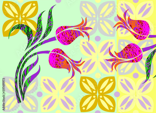 Fototapeta Naklejka Na Ścianę i Meble -  Indonesian batik motif with a repetitive pattern and a very distinctive plant pattern. Vector EPS 10