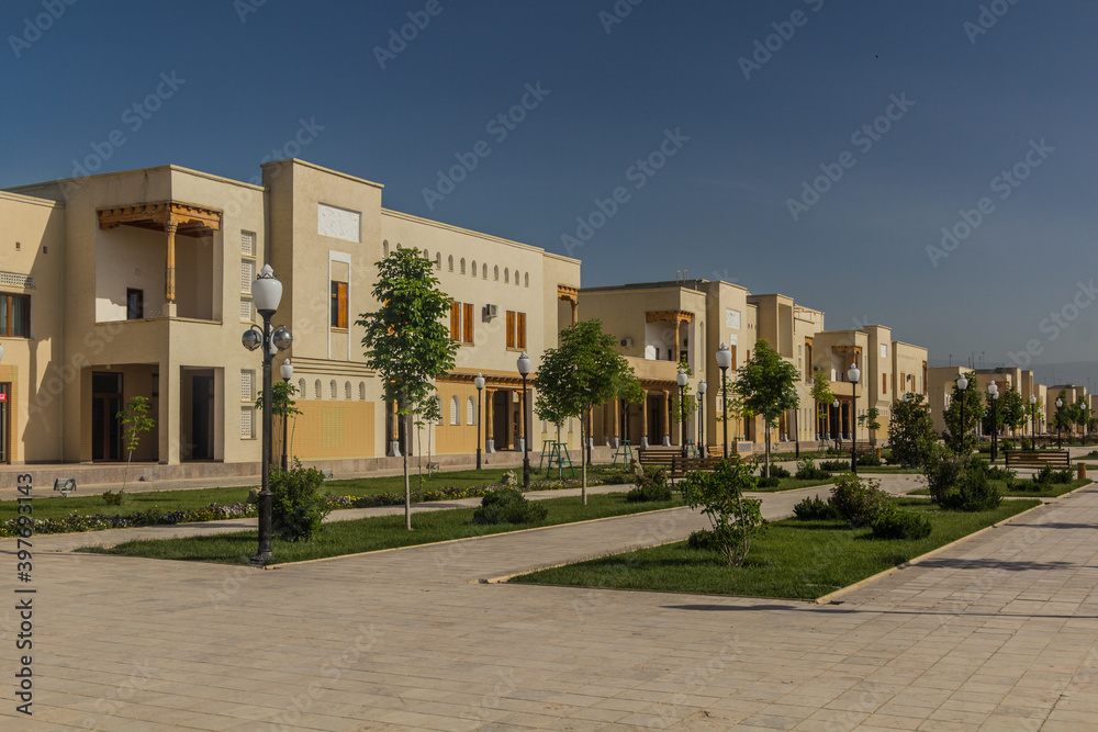 Modern houses and a park in Shahrisabz, Uzbekistan