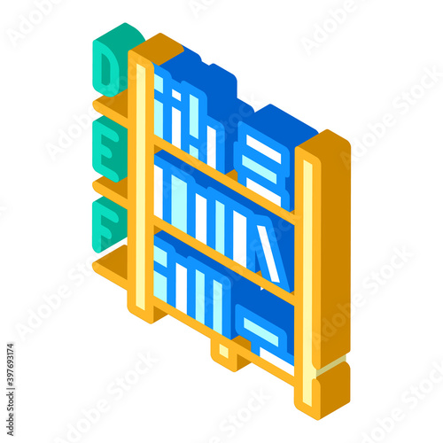 library shelves isometric icon vector illustration color