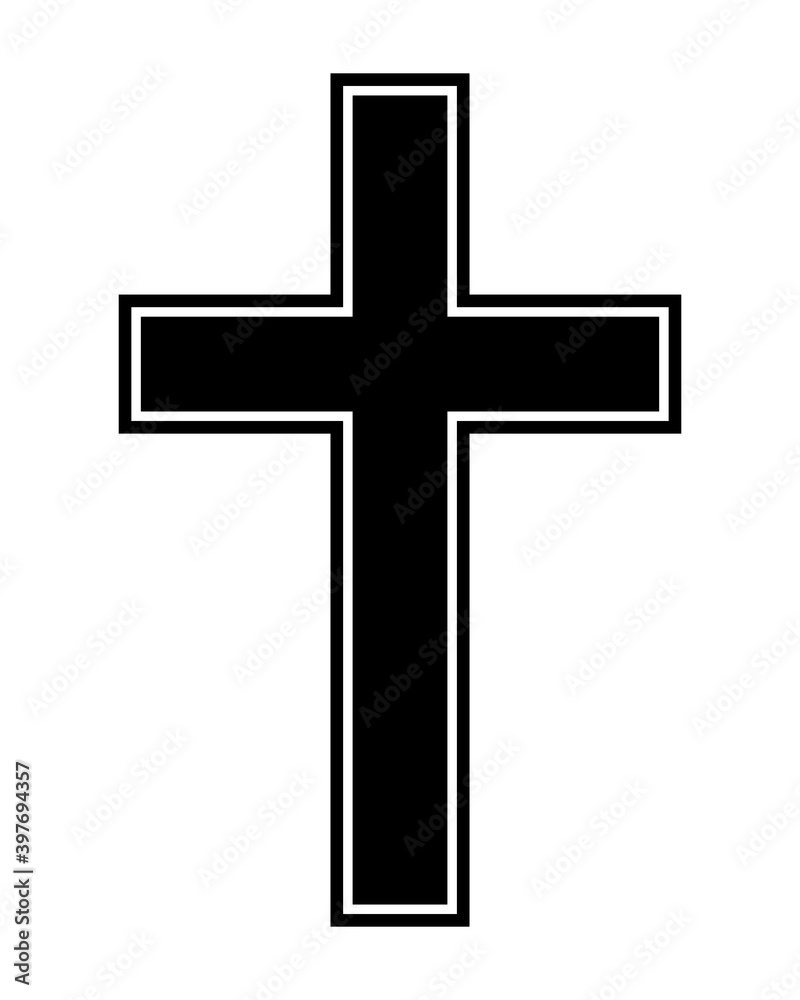 Cross icon silhouette. Vector illustration isolated on white background. Religious symbol.