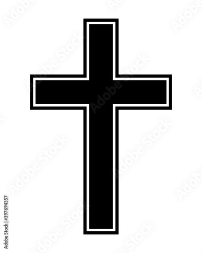 Cross icon silhouette. Vector illustration isolated on white background. Religious symbol.
