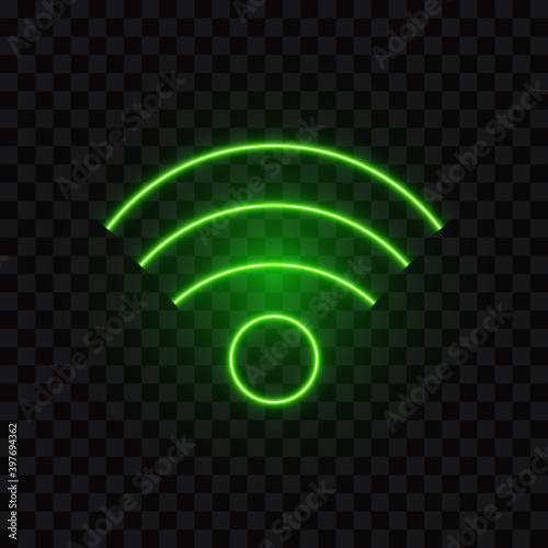 Neon green wifi sign, vector illustration.