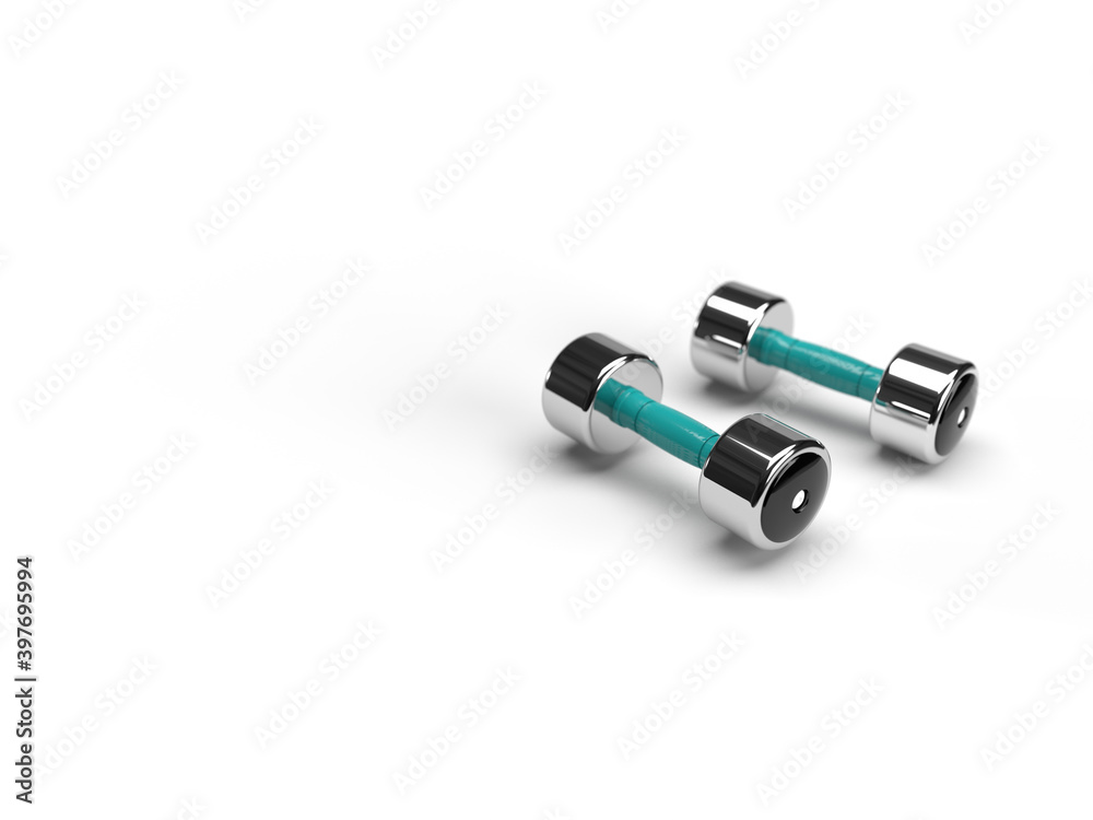 Dumbbells on white background with copy space Dumbbells on white background with copy space